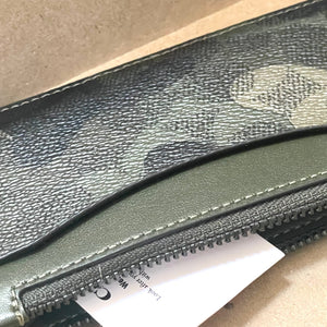 Coach Zip Card Case Camo Wallet Green Leather Expandable CZ010 D Ring ORGPKG