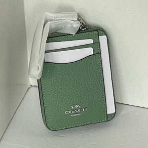 Coach Zip Card Case ID Wallet Pebbled Leather 6303 Soft Green Silver Mini