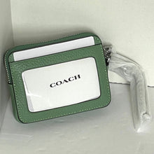 Load image into Gallery viewer, Coach Zip Card Case ID Wallet Pebbled Leather 6303 Soft Green Silver Mini