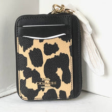 Load image into Gallery viewer, Coach Zip Card Case Leopard ID Wallet Brown Leather Canvas Chain Strap CW884