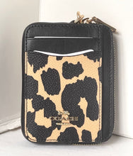 Load image into Gallery viewer, Coach Zip Card Case Leopard ID Wallet Brown Leather Canvas Chain Strap CW884