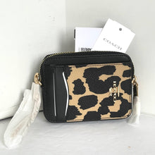 Load image into Gallery viewer, Coach Zip Card Case Leopard ID Wallet Brown Leather Canvas Chain Strap CW884