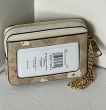 Load image into Gallery viewer, Coach Zip Card Case Pink Floral CR971 ID Wallet Beige Canvas Leather Chain Strap