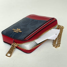 Load image into Gallery viewer, Red and blue wallet with gold chain on a white background