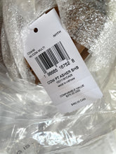 Load image into Gallery viewer, A close-up of a white product tag with a barcode attached to clear plastic packaging and bubble wrap.