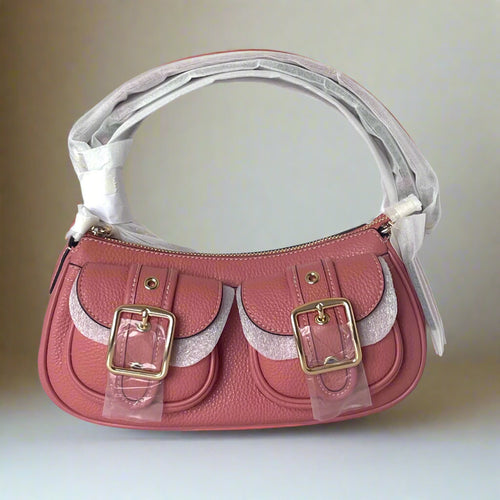 Coach Ashton Baguette Shoulder Bag Coral Pink Leather CM079 Crossbody ORGPKG