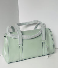 Load image into Gallery viewer, Mint green duffel bag with gray handles on a white background