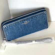 Load image into Gallery viewer, Coach CAO79 Long Zip Around Wallet Phone Wristlet Denim Silver Indigo ORGPKG