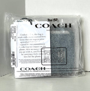 Coach CAR26 Quilted Zip Card Case Blue Denim Leather ID Wallet Chain Strap