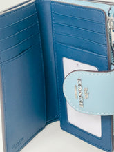 Load image into Gallery viewer, Coach CFA17 Medium Corner Zip Wallet Blue Silver Floral Print Compact Womens