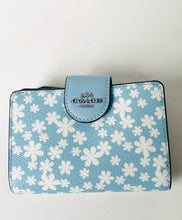Load image into Gallery viewer, Coach CFA17 Medium Corner Zip Wallet Blue Silver Floral Print Compact Womens