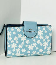 Load image into Gallery viewer, Coach CFA17 Medium Corner Zip Wallet Blue Silver Floral Print Compact Womens