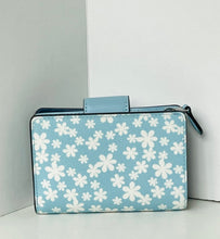Load image into Gallery viewer, Coach CFA17 Medium Corner Zip Wallet Blue Silver Floral Print Compact Womens