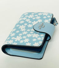 Load image into Gallery viewer, Coach CFA17 Medium Corner Zip Wallet Blue Silver Floral Print Compact Womens