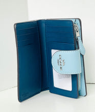 Load image into Gallery viewer, Coach CFA17 Medium Corner Zip Wallet Blue Silver Floral Print Compact Womens