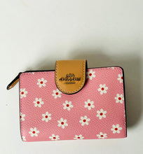 Load image into Gallery viewer, Coach CFD94 Medium Corner Zip Wallet Gold Pink Floral Print Compact Womens