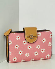 Load image into Gallery viewer, Coach CFD94 Medium Corner Zip Wallet Gold Pink Floral Print Compact Womens
