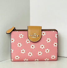 Load image into Gallery viewer, Coach CFD94 Medium Corner Zip Wallet Gold Pink Floral Print Compact Womens