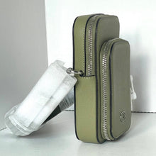 Load image into Gallery viewer, Green leather wallet with a silver zipper on a white background
