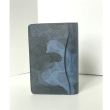 Load image into Gallery viewer, Blue and gray leather wallet on a white background