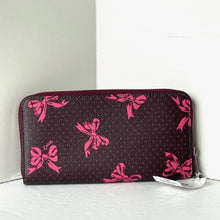 Load image into Gallery viewer, Coach CZ327 Pink Bow Zip Around Wallet Merlot Canvas Phone Wristlet