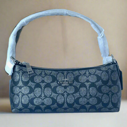 Coach Charlotte Shoulder Bag Signature Canvas Gunmetal CX580 Leather