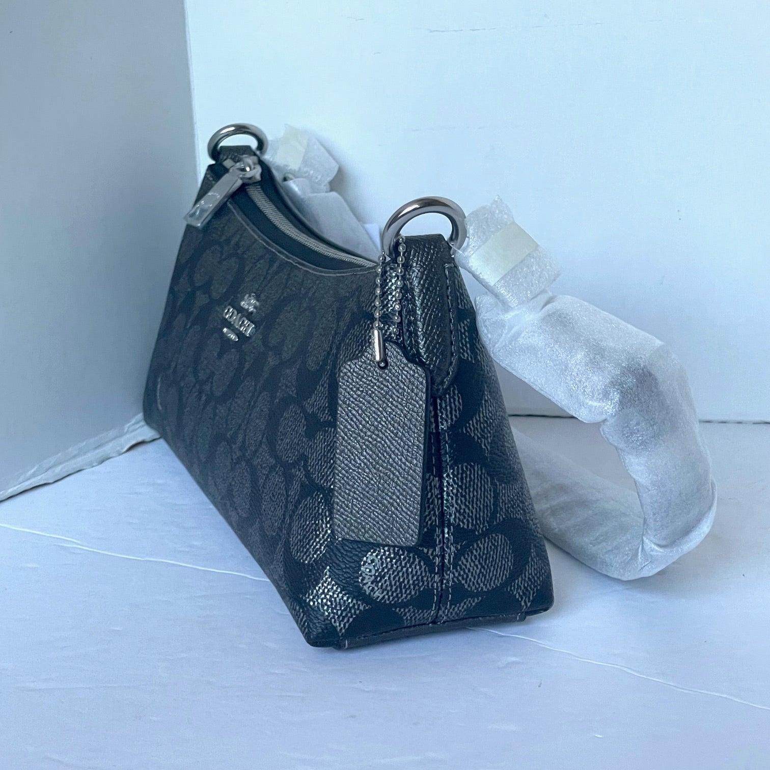 Coach Charlotte Small Shoulder Bag Gunmetal CX580 Signature Canvas