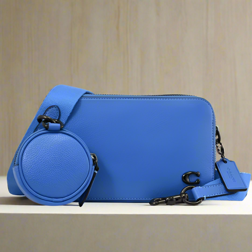 Coach Charter Slim Crossbody Bag Blueberry Pebbled Leather Round Pouch CC070