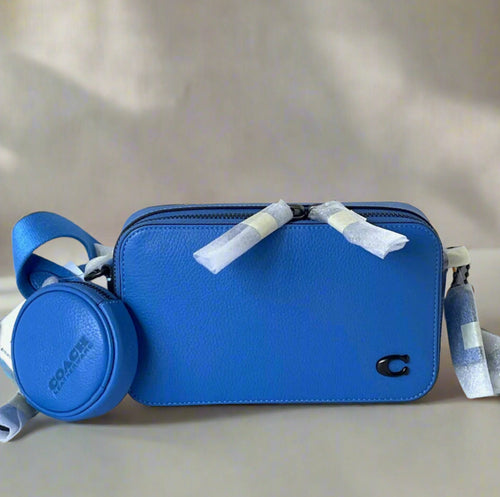 Coach Charter Slim Crossbody Bag Blueberry Pebbled Leather Round Pouch CC070