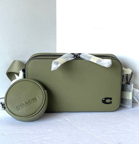 Coach Charter Slim Crossbody Bag Moss Pebbled Leather Round Pouch CC070