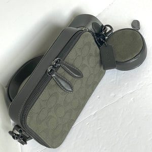 Coach Charter Slim Crossbody Messenger Green Signature Jacquard CU207
