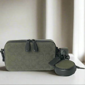 Coach Charter Slim Crossbody Messenger Green Signature Jacquard CU207