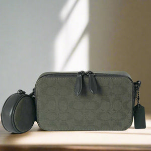 Coach Charter Slim Crossbody Messenger Green Signature Jacquard CU207