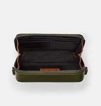 Load image into Gallery viewer, Green leather wallet with orange interior on a white background