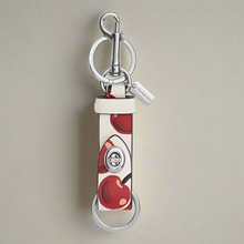 Load image into Gallery viewer, Coach Cherry Bag Charm Leather Ttrigger Snap Key Ring White Red CZ088