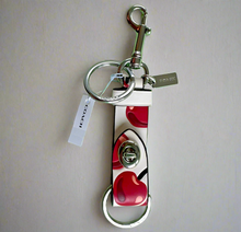 Load image into Gallery viewer, Coach Cherry Bag Charm Leather Ttrigger Snap Key Ring White Red CZ088