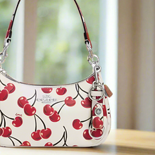 Load image into Gallery viewer, Coach Cherry Bag Charm Leather Ttrigger Snap Key Ring White Red CZ088