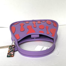 Load image into Gallery viewer, Purple handbag with red pattern on a white background