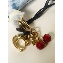 Load image into Gallery viewer, Coach Corner Zip Wristlet Blue Loved Denim Cherry Charms Small CEF82