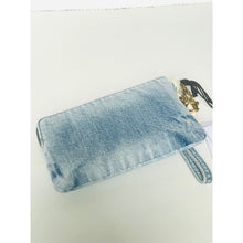 Load image into Gallery viewer, Coach Corner Zip Wristlet Blue Loved Denim Cherry Charms Small CEF82