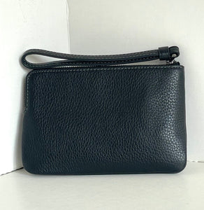 Black leather wristlet on a white background