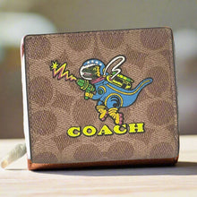 Load image into Gallery viewer, Coach Cosmic Snap Wallet Rexy Print Signature Canvas Brown ID Coin Zip CW463