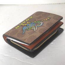 Load image into Gallery viewer, Coach Cosmic Snap Wallet Rexy Print Signature Canvas Brown ID Coin Zip CW463