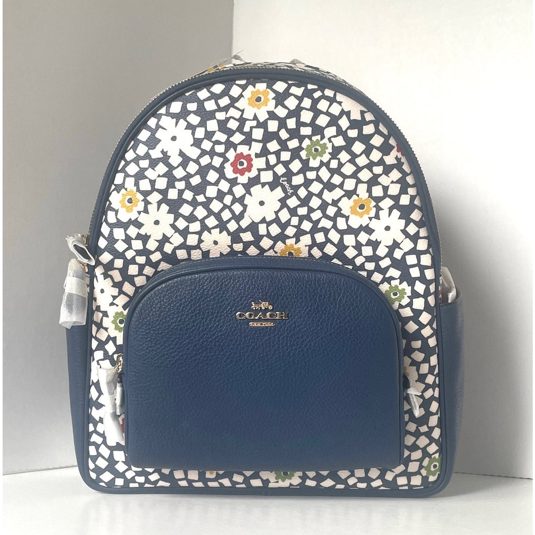 Coach Court Floral Large Backpack Blue Leather School Office Bag CBM23