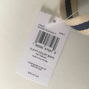 Product tag with barcode and text on a light background