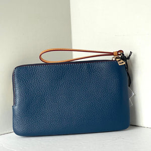Coach Double Zip Phone Wallet Blue Signature Denim CZ321 Wristlet Leather
