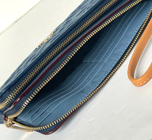 Coach Double Zip Phone Wallet Blue Signature Denim CZ321 Wristlet Leather