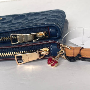 Coach Double Zip Phone Wallet Blue Signature Denim CZ321 Wristlet Leather