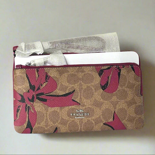 Coach_Double_Zip_Phone_Wallet_Red_Bow_Print_Signature_Canvas_Wristlet_CAA84