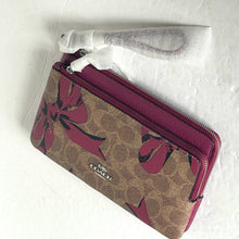 Load image into Gallery viewer, Coach Double Zip Phone Wallet Red Bow Print Signature Canvas Wristlet CAA84